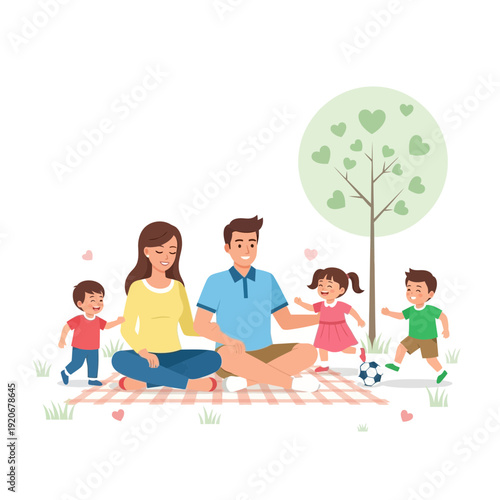 Joyful Family Outdoor Picnic Adventure With Children Playing Together Seamlessly