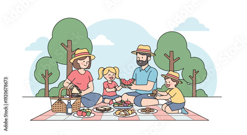 Joyful Family Outdoor Picnic Gathering With Delicious Food And Nature Surroundings