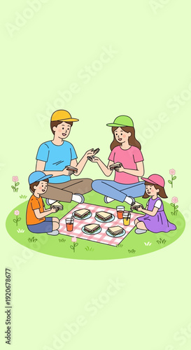 Joyful Family Outing: A Picnic Scene Showcasing Happiness and Togetherness in Nature's Embrace