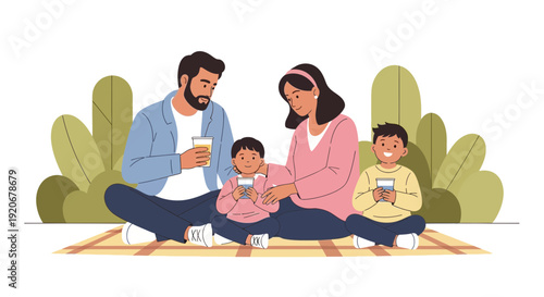 Joyful Family Outdoor Picnic Moments Together Enjoying Refreshments