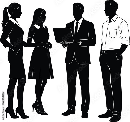 Business team meeting silhouette isolated on white background, corporate professionals discussion illustration, teamwork collaboration vector design concept
