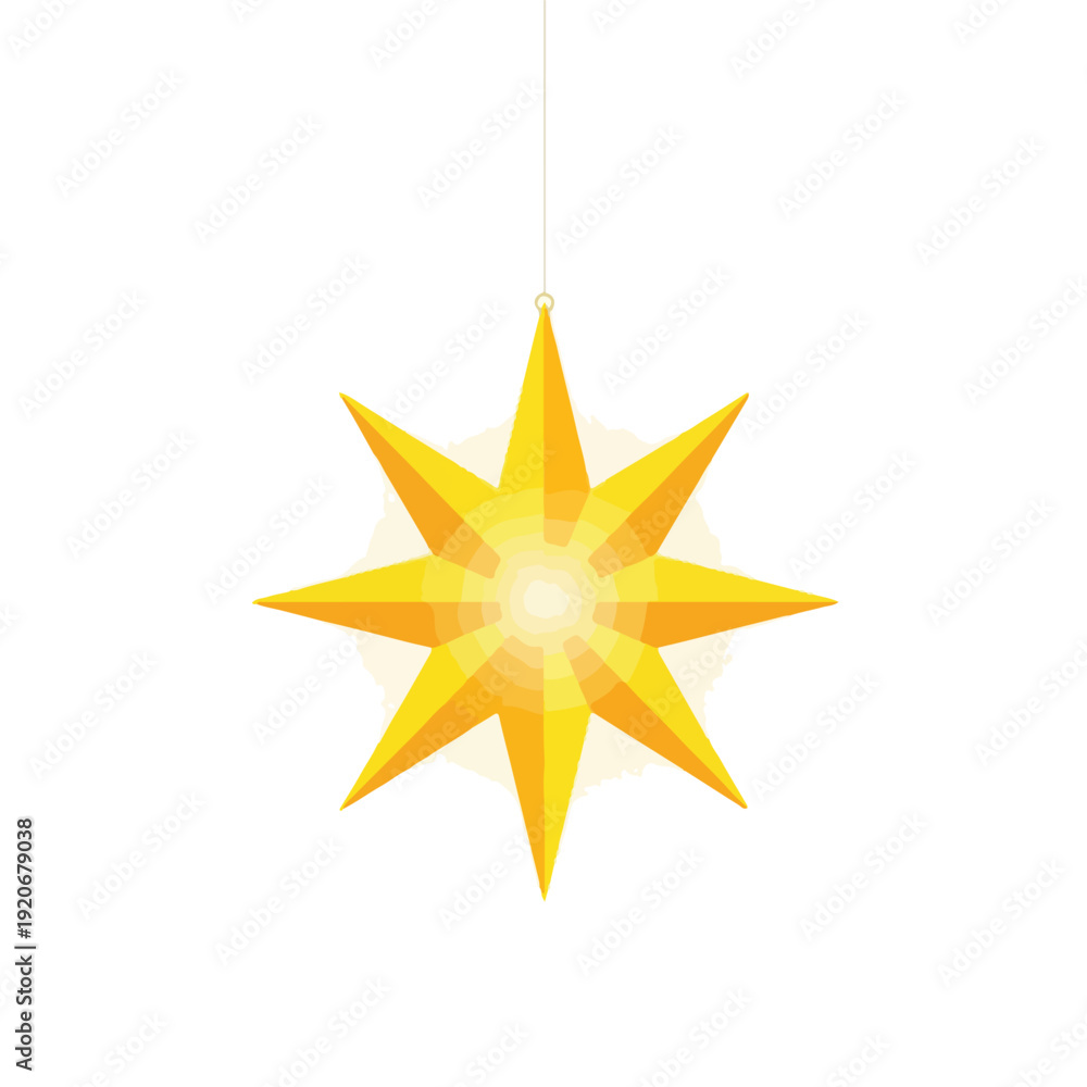 Fototapeta premium Glowing Yellow Star Decoration Hanging from a String
