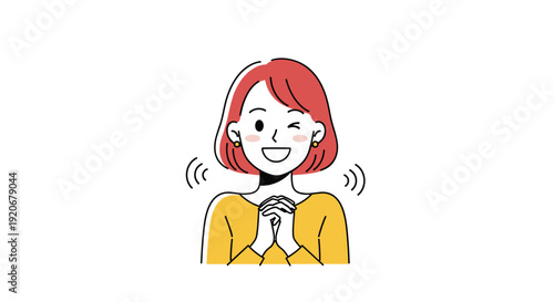 Cheerful young woman with red hair winking at the camera and clapping her hands in a joyful and encouraging gesture against a white background.