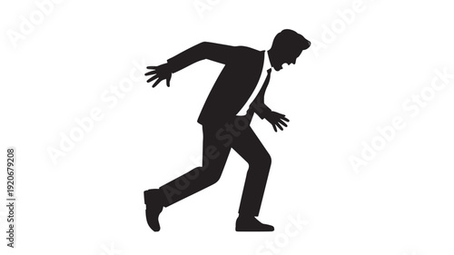 Businessman Running Silhouette in Dynamic Motion with Black Suit on White Background for Corporate Illustration