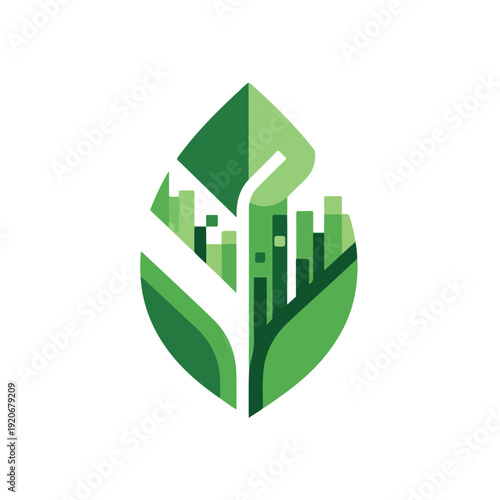 Eco friendly cityscape green leaf logo sustainable urban planning