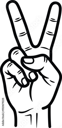 Peace hand gesture outline isolated on white background, victory sign symbol illustration, positive freedom concept vector design graphic