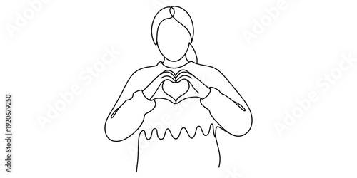 A continuous line drawing of a person making a heart shape with their hands in front of their chest Vector, illustration