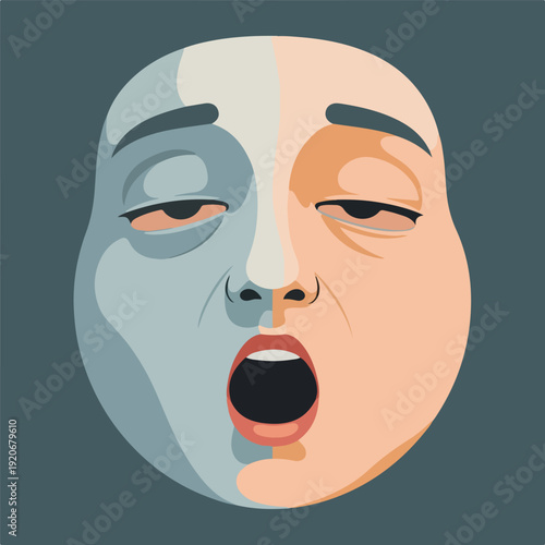 Split face mask with contrasting emotions shocked and calm