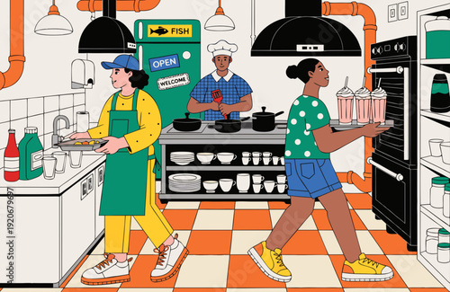 Restaurant Staffing Shortage Diverse Team Working In Busy Kitchen Food Service Industry Challenges Labor Shortage In Hospitality Restaurant Business