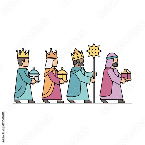 Three Wise Men and Jesus Christ Following Star to Bethlehem