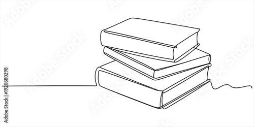 Continuous line drawing of a stack of three books on a plain white background Vector, illustration