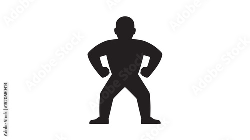 Silhouette of confident man in powerful pose with hands on hips in black and white minimalist style for fitness motivation