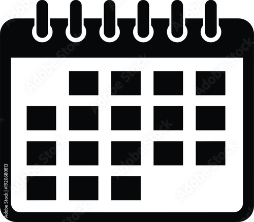 Calendar icon silhouette isolated on white background, schedule planner date reminder symbol illustration, simple monthly organizer vector design concept
