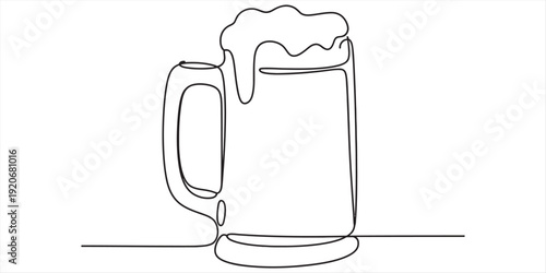 Continuous line drawing of a beer mug filled with frothy foam, perfect for beverage-related designs Vector, illustration