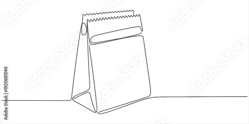 A continuous single line drawing of a paper bag standing upright, showcasing a minimalist art style Vector, illustration