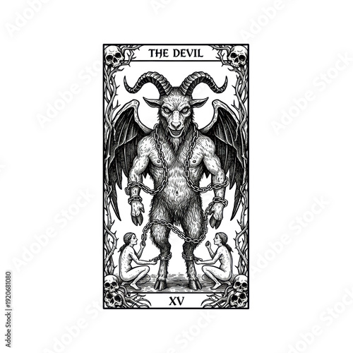 Wallpaper Mural The Devil tarot card illustration with skulls and chains Torontodigital.ca