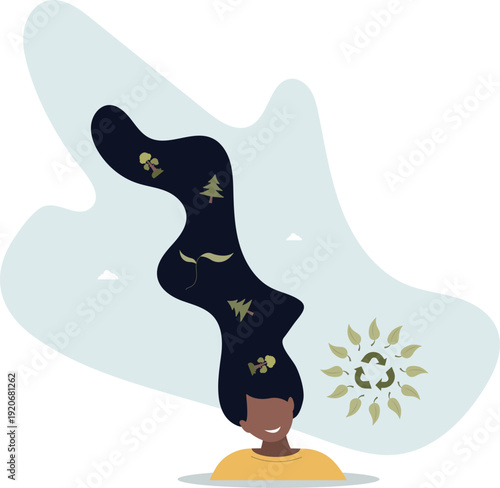 A conscious character for ecology and waste recycling. Close-up portrait of a woman.