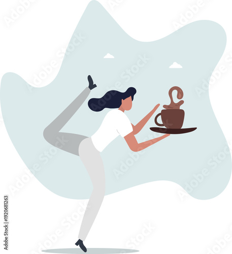 The secretary hurries to bring coffee. The concept of a popular invigorating drink.