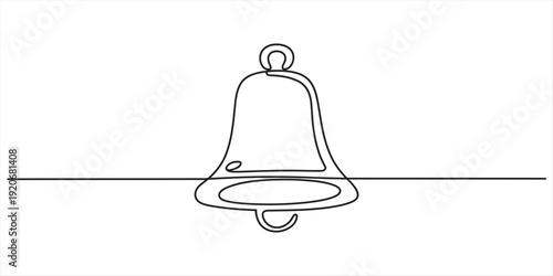 Continuous one line drawing of a bell symbol on a white background minimalist style. Vector, illustration