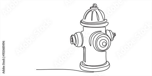 A simple black and white line drawing of a fire hydrant on a white background with clean lines. Vector, illustration