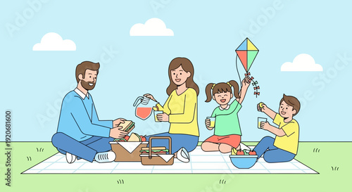 Joyful Family Picnic Day Outdoor Activity Recreation Fun
