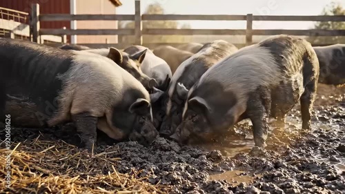 Pig farm with pigs 