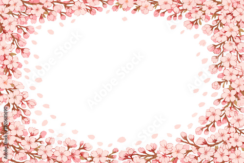 Spring cherry blossoms surround a blank space inviting creativity and design in a natural setting