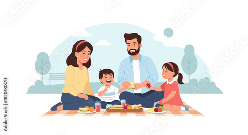 Joyful Family Picnic Outdoors Enjoying Food And Each Other's Company In A Park
