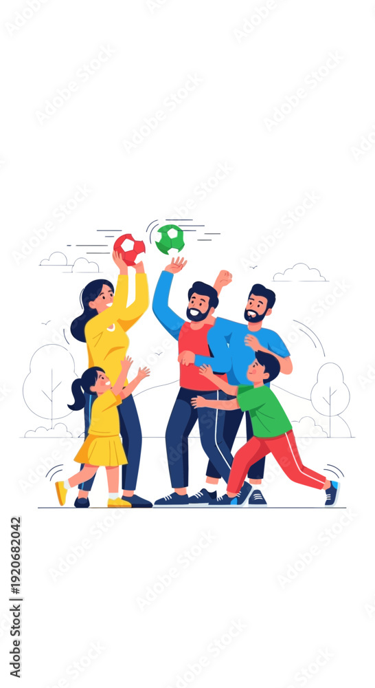 Fototapeta premium Joyful Family Playing Together Outdoors Embracing Fun Activities