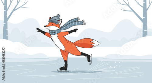 Joyful Fox Ice Skating In A Winter Wonderland Scene