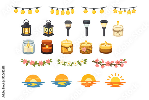 Decorative lights and candles arranged for a festive gathering in a cozy space during the evening hours