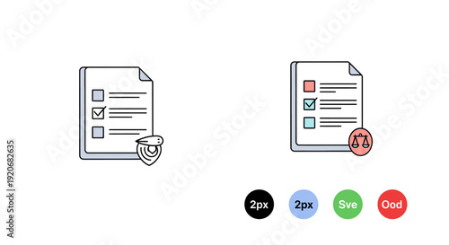 Compliance checklist icons, regulation and legal documents