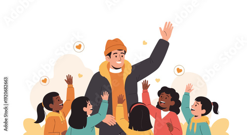 Joyful Gathering of Diverse Children and Welcoming Adult