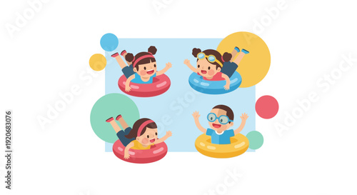 Joyful Kids Enjoying Summer Fun With Floats And Splashing In A Playful Environment