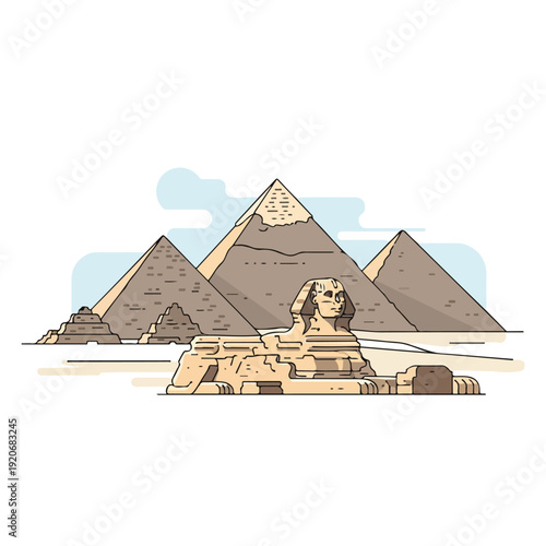 Pyramids of Giza and Sphinx Monument Illustration