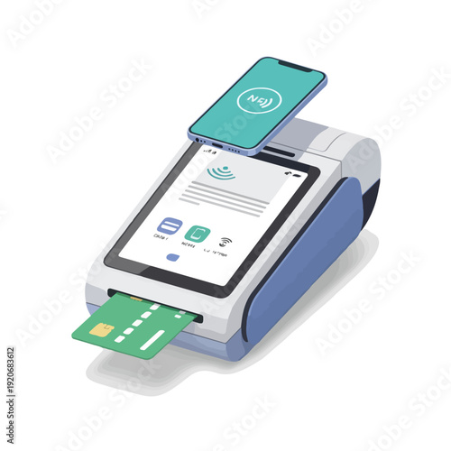 Contactless payment terminal with credit card and smartphone