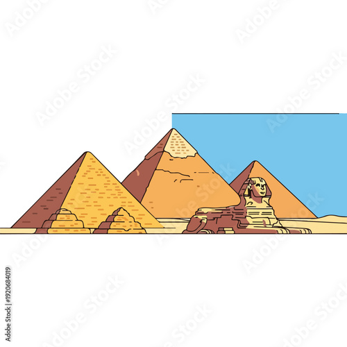 Egyptian Pyramids and Sphinx Landscape Illustration