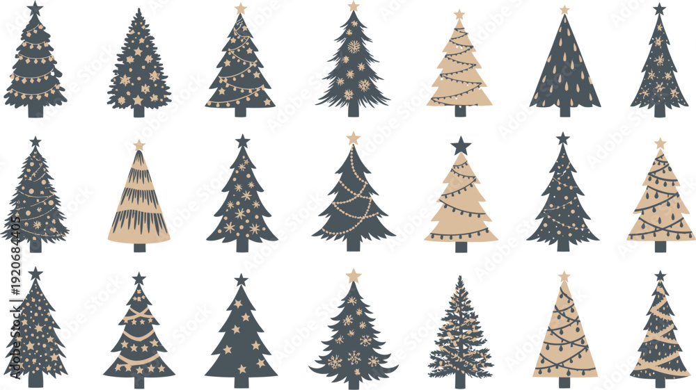 Fototapeta premium Collection of decorated Christmas tree designs