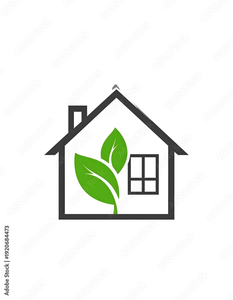 Fototapeta premium Simple home outline with green leaves growing within; window present