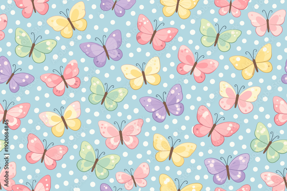 custom made wallpaper toronto digitalColorful butterflies on a light blue background with white dots in a playful arrangement during daytime