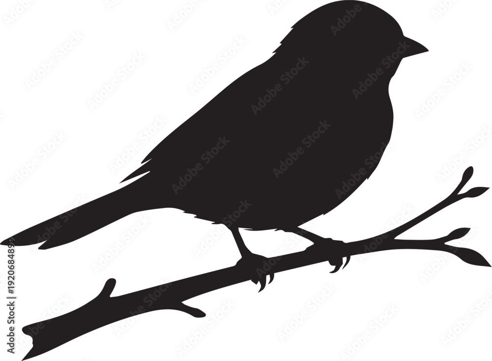 Obraz premium Simple Silhouette of a Small Bird Perched on a Tree Branch
