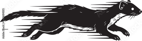 Black Silhouette of a Fast Weasel or Stoat Running with Motion Blur Effect