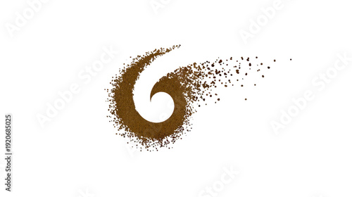 Abstract swirl brown sand spiral dynamic motion particle dispersion isolated on transparent background creative design energy movement artistic modern