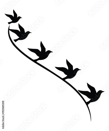 Black Bird Silhouette Branch Minimal Vector Design on White Background.