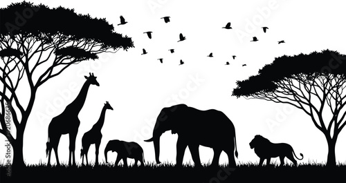 African savannah wildlife silhouette