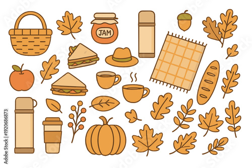 Enjoying a picnic with food and drinks among autumn leaves in a cozy setting