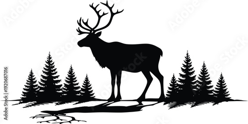 Elk silhouette in forest landscape