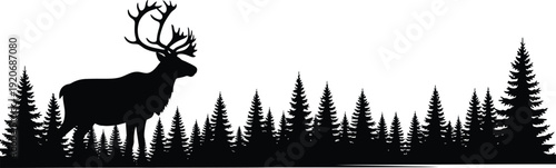 Elk silhouette in forest landscape