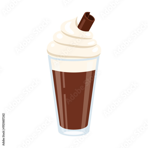 Refreshing Iced Coffee with Whipped Cream and Chocolate Garnish in a Tall Glass