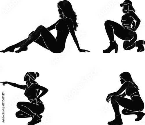 Silhouette of four women in various poses